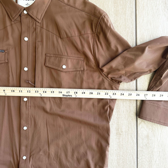 Poncho Men Western Style Pearl Snap Shirt XL Slim Fit Brown Breathable Quick Dry - Picture 7 of 8